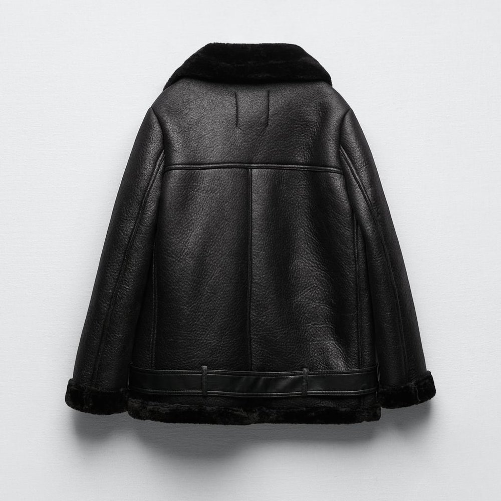 Zara double faced aviator faux leather coat- SIZE S - Picture 3 of 7